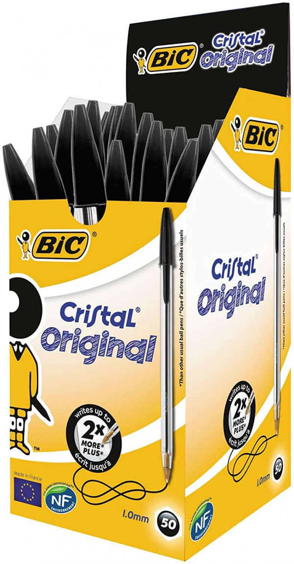 Bic Cristal Original Boligrafo de bola - Punta redonda de 1.0mm - Trazo 0.4mm - Tinta con Base de Aceite - Color Negro - Imagen 2