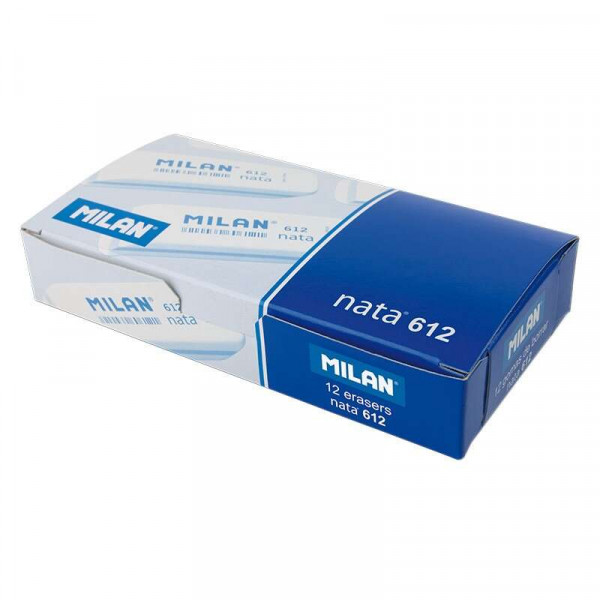 Milan Nata 612 Goma de Borrar Biselada - Plastico - Suave - No Abrasiva - Color Blanco - Imagen 2
