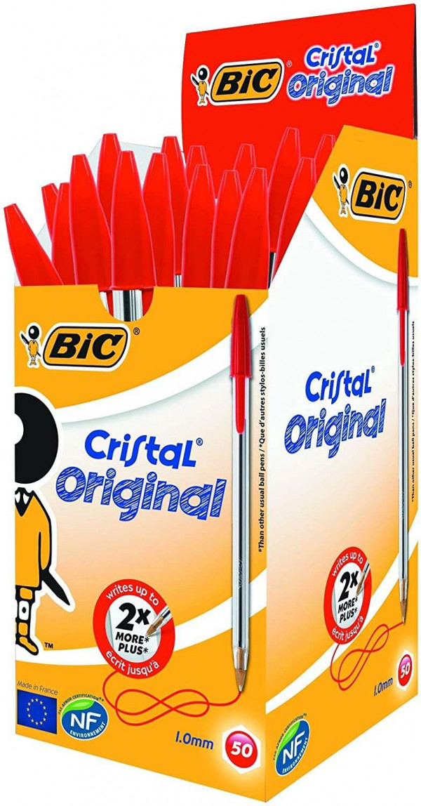 Bic Cristal Original Boligrafo de bola - Punta redonda de 1.0mm - Trazo 0.4mm - Tinta con Base de Aceite - Color Rojo - Imagen 2