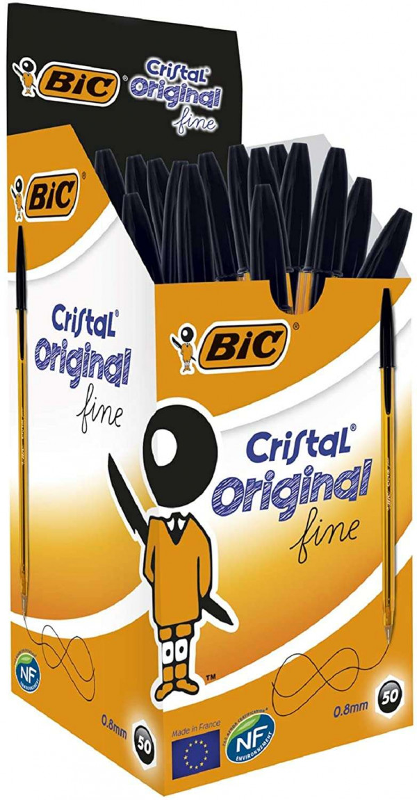 Bic Cristal Original Fine Boligrafo de Bola - Punta Redonda de 0.8mm - Trazo de 0.30mm - Tinta con Base de Aceite - Translucido - Color Negro - Imagen 2