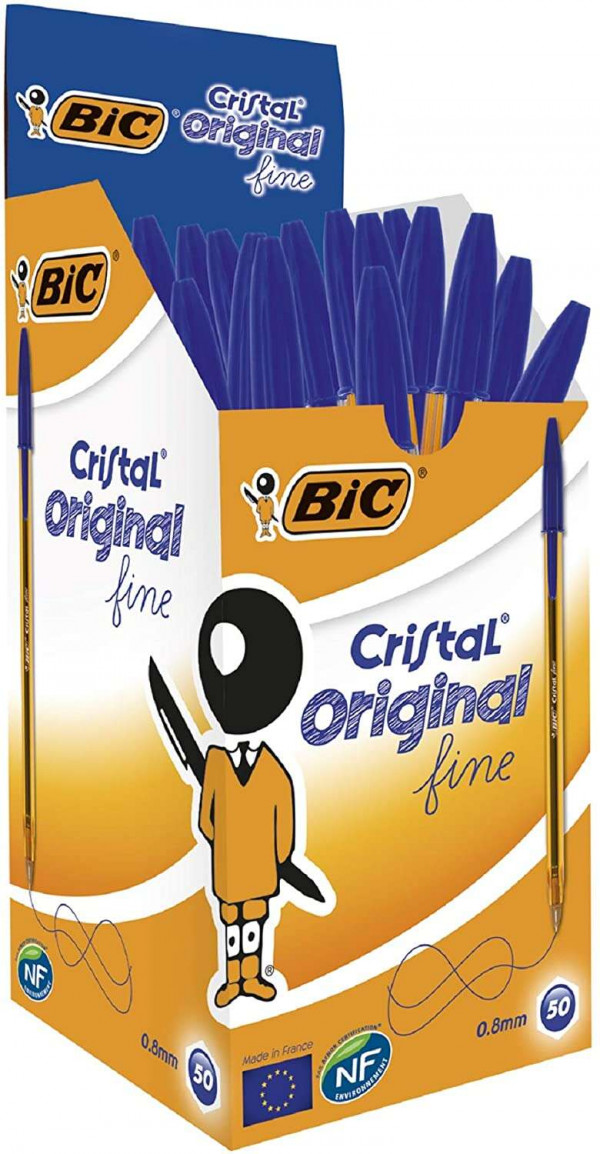 Bic Cristal Original Fine Boligrafo de Bola - Punta Redonda de 0.8mm - Trazo de 0.30mm - Tinta con Base de Aceite - Translucido - Color Azul - Imagen 2