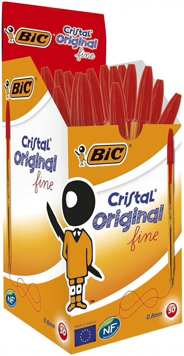 Bic Cristal Original Fine Boligrafo de Bola - Punta Redonda de 0.8mm - Trazo de 0.30mm - Tinta con Base de Aceite - Translucido - Color Rojo - Imagen 2