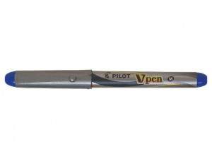 Pilot Pluma Estilografica V-Pen Silver - Desechable - Tinta Liquida - Punta de Acero - Trazo de 0.5mm - Color Azul