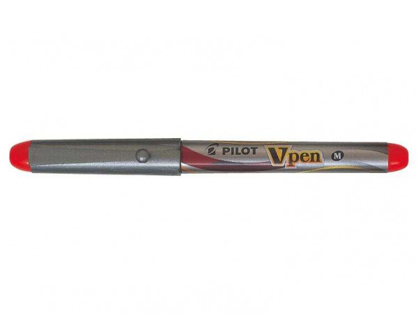 Pilot Pluma Estilografica V-Pen Silver - Desechable - Tinta Liquida - Punta de Acero - Trazo de 0.5mm - Color Rojo