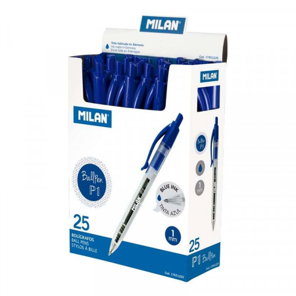 Milan P1 Boligrafo de Bola Retractil - Punta Redonda 1mm - Cuerpo Transparente - Color Azul - Imagen 2