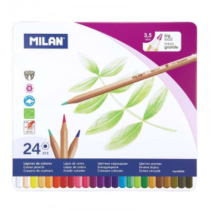 Milan Caja Metalica con 24 Lapices Hexagonales de Colores
