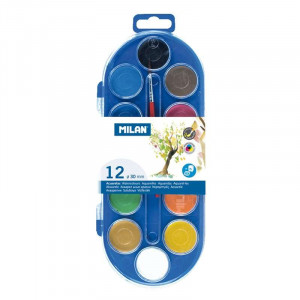 Milan Estuche de 12 Acuarelas Ø30 mm + Pincel Serie 101 - Colores Surtidos