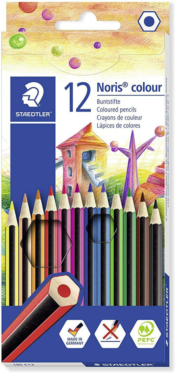 Staedtler Noris Colour 185 Pack de 12 Lapices Hexagonales de Colores