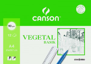 Canson Vegetal Basik Minipack de 12 Hojas A4 - 21x29.7cm - 95g - Color Transparente