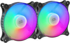 Mars Gaming Kit de 2 Espectaculares Ventiladores FRGB RAINBOW 360º - 120x120x25mm - Iluminacion 360º FRGB RAINBOW - Ventilacion Superior y Silenciosa - Conexion 3PIN+4PIN - Color Negro