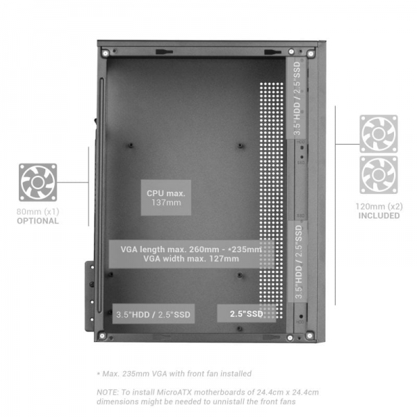 Mars Gaming MC-CORE Minitorre Gaming - Rejilla Metal-MESH - Ventana Lateral - 2 Ventiladores FRGB - Soporte Micro-ATX/Mini-ITX - Almacenamiento Versatil - Color Blanco - Imagen 2