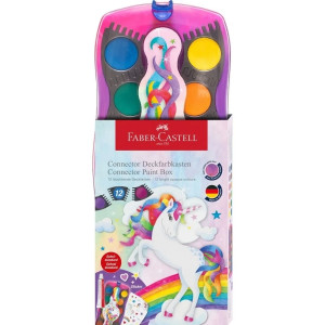 Faber Castell Connector Unicornio Pack de 12 Acuarelas en Pastilla - Colores Surtidos
