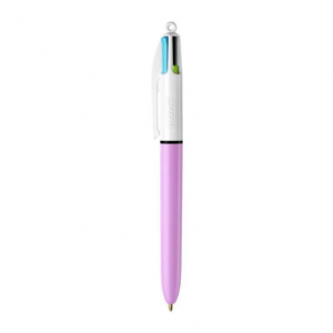 Bic 4 Colours Fun Boligrafo de Bola Retractil - Punta Media de 1.0mm - Tinta con Base de Aceite - Tinta de Colores: Rosa, Morado, Turquesa y Verde Lima - Cuerpo Lila/Blanco