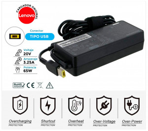 CARGADOR LENOVO ORIGINAL | 20V / 3.25A | SQUARE | 65W