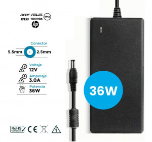 CARGADOR LCD TV | 12V / 3.0A | 5.5mm x 2.5mm | 36W