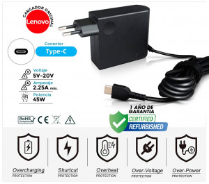 CARGADOR LENOVO ORIGINAL 45W TIPO C ( REACONDICIONADO )