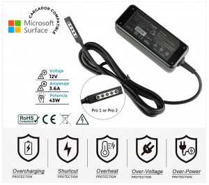 CARGADOR COMPATIBLE MICROSOFT SURFACE 2 SURFACE PRO 2 SERIES | 43W 12V/3.6A W9S-00001 W9S-00004