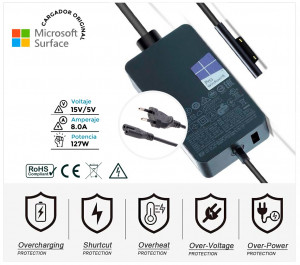 CARGADOR MICROSOFT SURFACE SERIES | 127W 15V / 8.0A ( INCLUYE CABLE DE CORRIENTE )