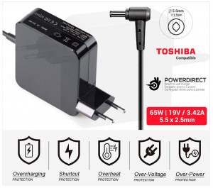 CARGADOR TOSHIBA COMPATIBLE | 19V / 3.42A | 5.5 x 2.5mm | 65W DIRECTO A PARED ( SIN CABLE )