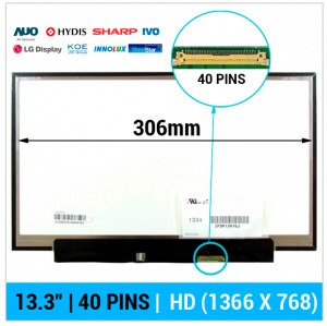 PANTALLA 13.3" | HD LED SLIM | 40 PINS | SIN BARRAS NI PESTA?AS