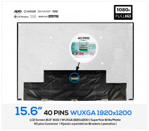 PANTALLA 15.6" LG LP156WU1(SP)(B1) WUXGA (1920x1200) 40 PINS SIN BRACKETS