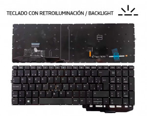 TECLADO ESPA?OL HP ZBOOK FIREFLY 15 G7 FIREFLY 15 G8 SERIES SIN MARCO COLOR NEGRO CON RETROILUMINACION Y CON POINTSTICK | L89916-001 L89916-081