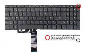 TECLADO ESPA?OL LENOVO THINKBOOK 15-IIL THINKBOOK 15-IML IDEAPAD S540-15IML IDEAPAD S540-15IWL SERIES SIN RETROILUMINACION Y CON BOTON DE POWER
